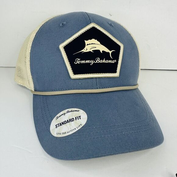 Tommy Bahama Baseball Cap‎ Hat Standard Fit Adjustable SnapBack Blue Cream Mesh - Picture 1 of 4